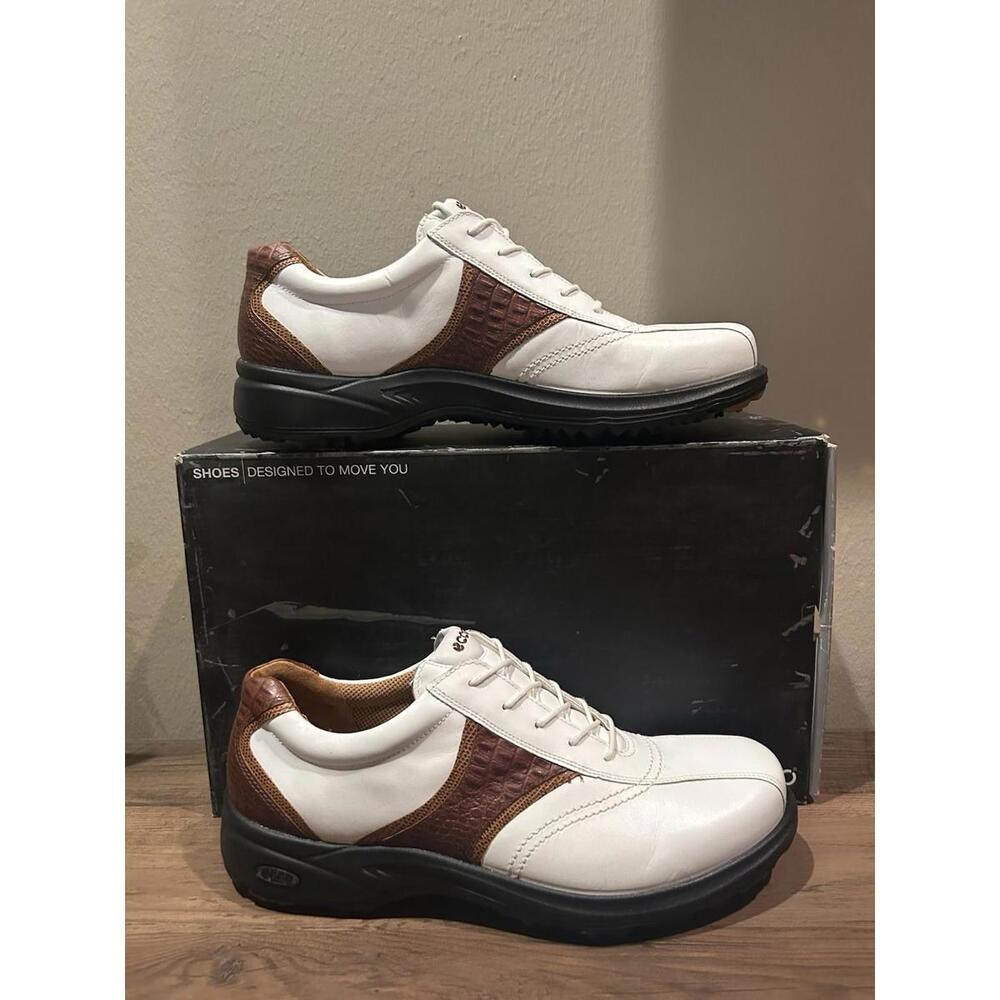 Ecco Men’s Golf Flexon-White/Cognac/Bison-Size 1-11.5